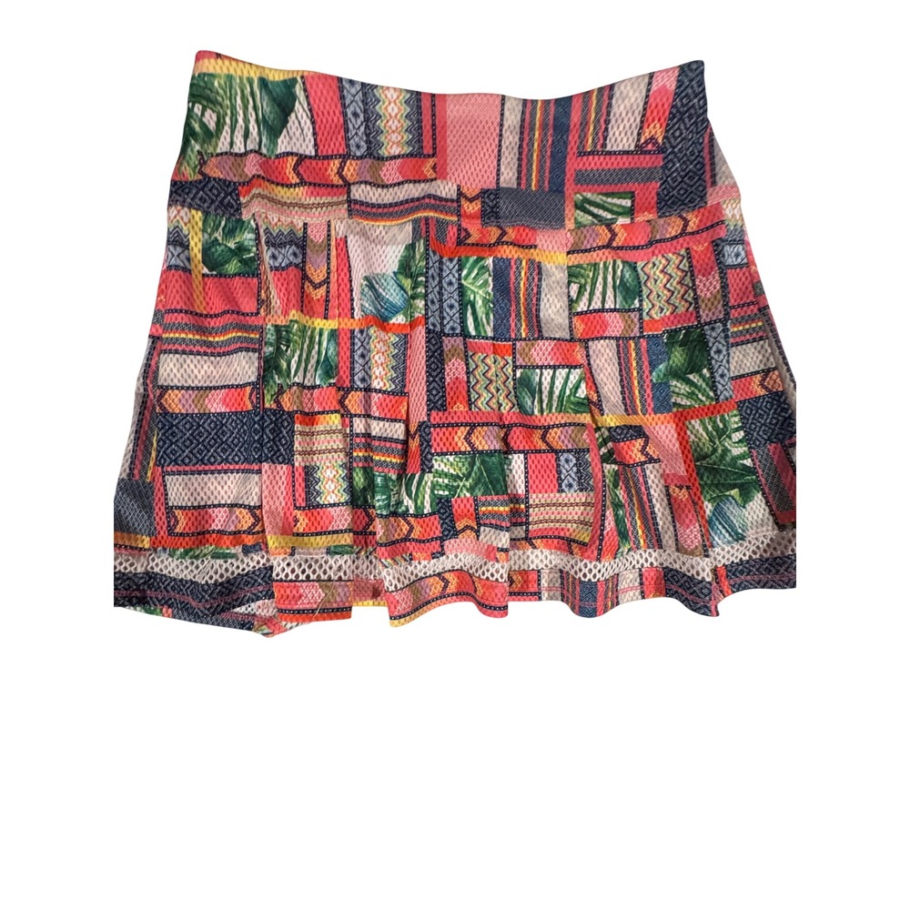 Lucky in Love Womens Large Pink Patchwork Tropical Mesh Tennis Golf Skort Skirt